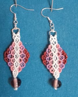 Boucles d&rsquo;oreilles losange rose-blanc