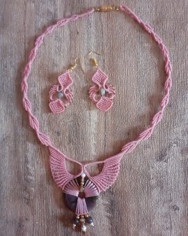 Parure Collier_BO  rose donut agate mousse