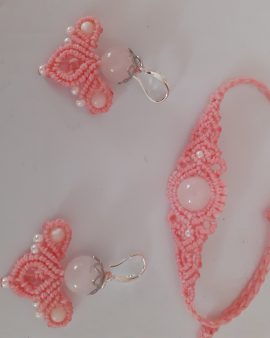 Parure bracelet et Boucles d&rsquo;oreilles quartz rose