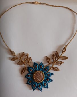 Collier bleu jaspe leopard