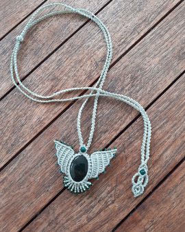 Collier oiseau vert jade