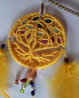 Pendentif arbre de vie jaune avec feuilles colorées